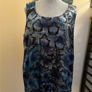 Like New Citron Santa Monica Blue and Black Silk/Rayon Lined Tank Shell, Size 1X